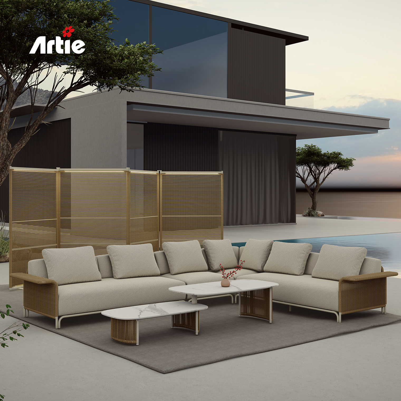 Artie High-end Hotel Furniture Outdoor Sectional Sofa All Weather Wicker Furniture L Shape Garden Sofa Sets