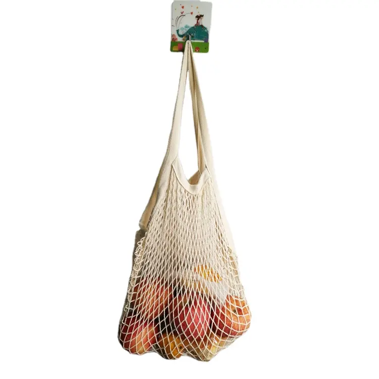 Wholesale promotional Handled Organic Cotton Fruit Mesh Grocery Shopping Bag