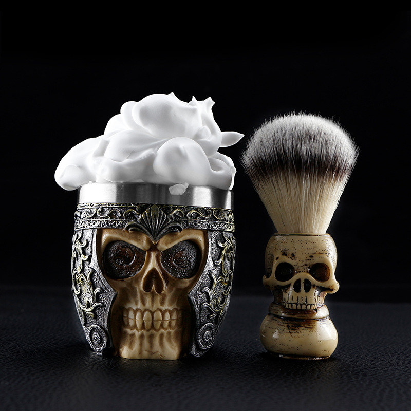 Щетка для бритья Barbershop с черепом, щетка для бороды, мужские инструменты для чистки бороды на лице, щетка для вспенивания, полимерная ручка, инструменты для парикмахерской, для бритья