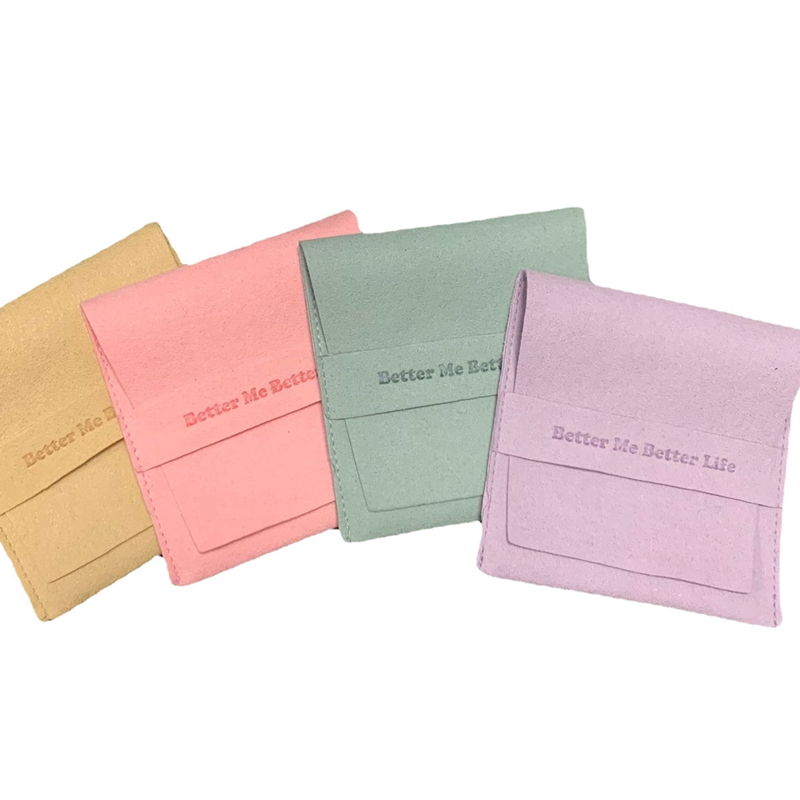Custom size deboss logo jewellery gift pocket envelope microfiber bag jewelry pouch