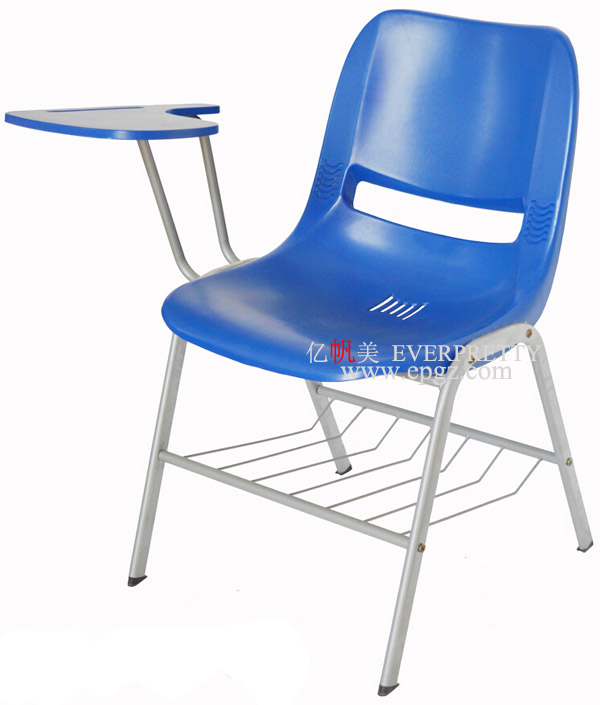 Hot Sale School Furniture Plastic and Metal Flame Sketching Chair with Wooden Writing Pad and Net Drawer for Students