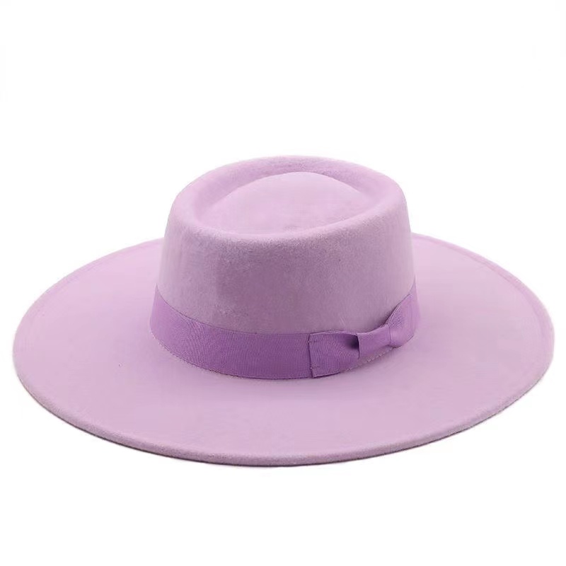 New British Elegant Flat Brimmed with Bowknots Floppy Fedora Hat