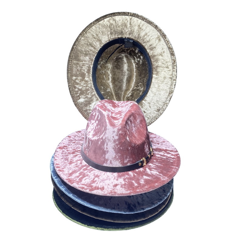 Foreign trade solid color church hats luxury Velvet brimmed fedora hats for women