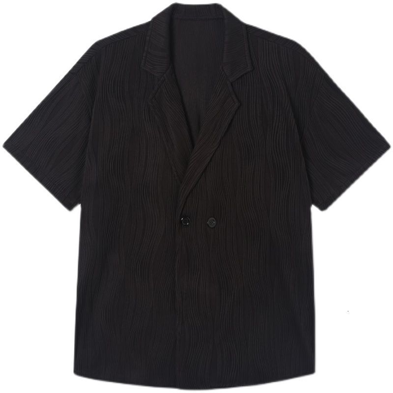 B Men's Clothing Summer personality texture temperament suit collar care machine cool wind solid high-grade short sleeve shirt24