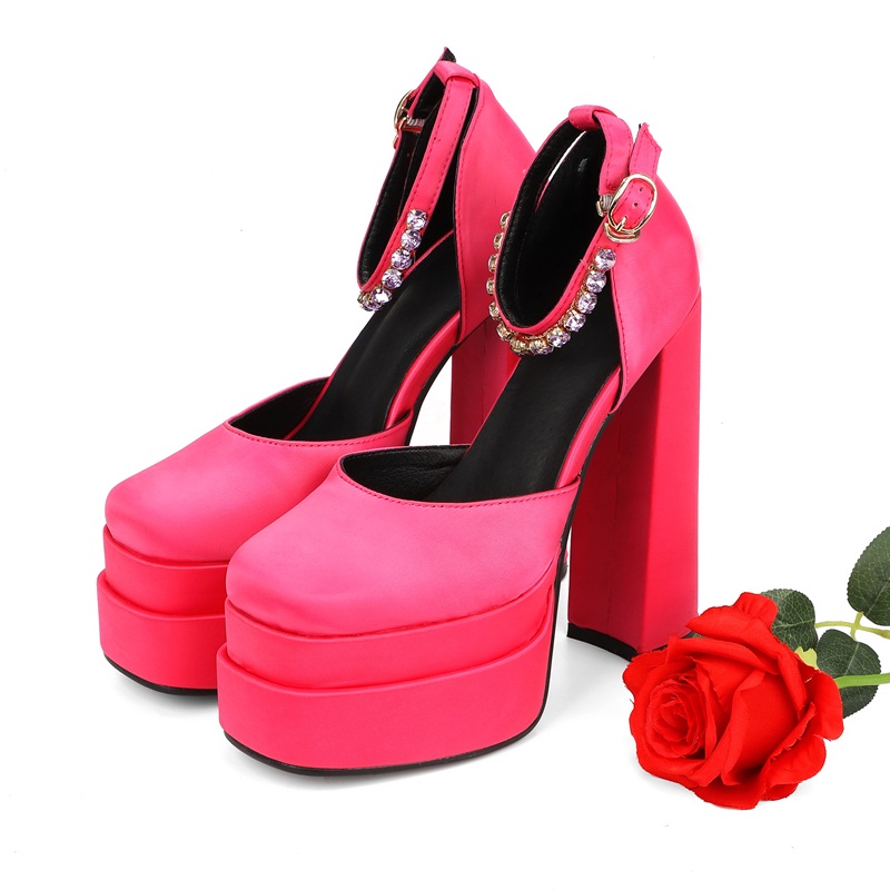 2021 New Summer Sandals Ladies Pumps Super High Heels Platform Women Shoes Buckle Strap Crystal Party Weddings Dress Plus Size