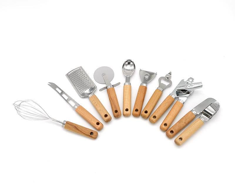 New Hot Sale Stainless Steel Kitchen Gadgets Set Wood Handle Cookware