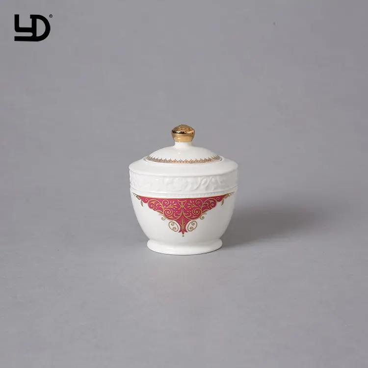 Durable Porcelain Engraving Technique Sugar & Creamer Pots Sugar Bowl with Lid Porcelain Sugar Pot Milk Jug