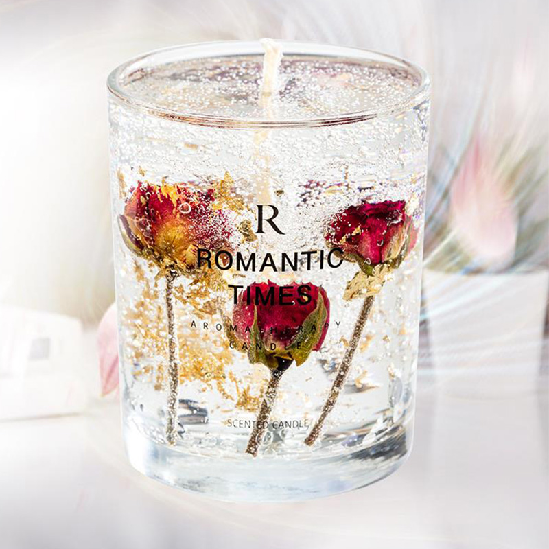 Wholesale Private Label Luxury Wedding Birthday Scented Gel Wax Candle Glass Jar Dried Flower Jelly Scented Candle