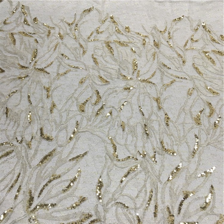 JORICE Hot Selling Gold Sequin Lace Fabrics High Quality Lace Fabric For Wedding Dress