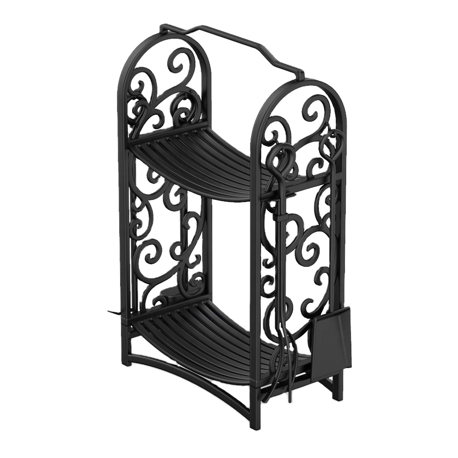Indoor Outdoor Metal Log Rack Firewood Storage Rack with Fireplace Tool Set