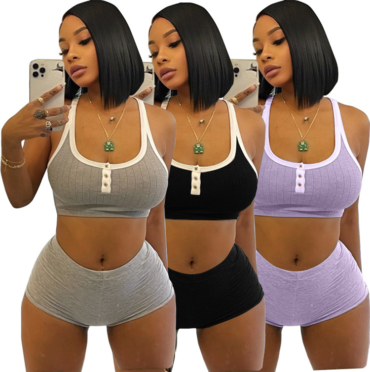 L07380 2021 new arrivals short pants two piece set women clothing workout sets womens tracksuits Short Pants Two Piece