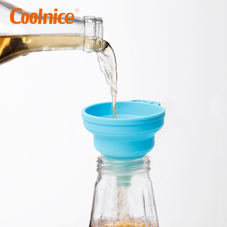 Colourful Oil Dropping Hung Household Liquid Dispensing Kitchen Tools Silicone Collapsible Funnel