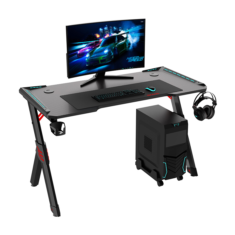 2021 Factory Direct Hot Sell E-Sport Pc Desk Home Office Desk With LED Light R-Shape Gaming desk 140cm