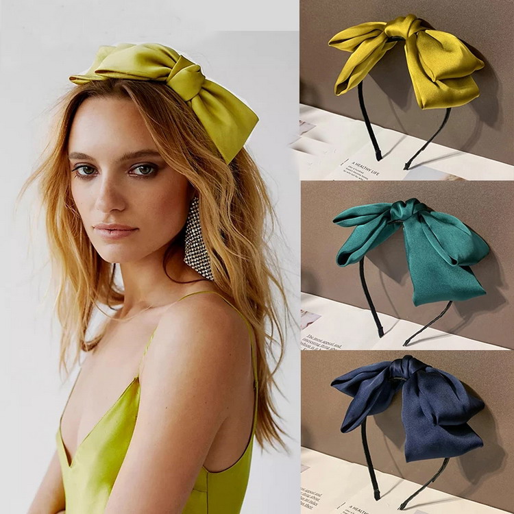 Woying New Chiffon Big Bow Headband for Women Solid Color Hairband Double Layer Bow Girls Headdress Hair Accessories