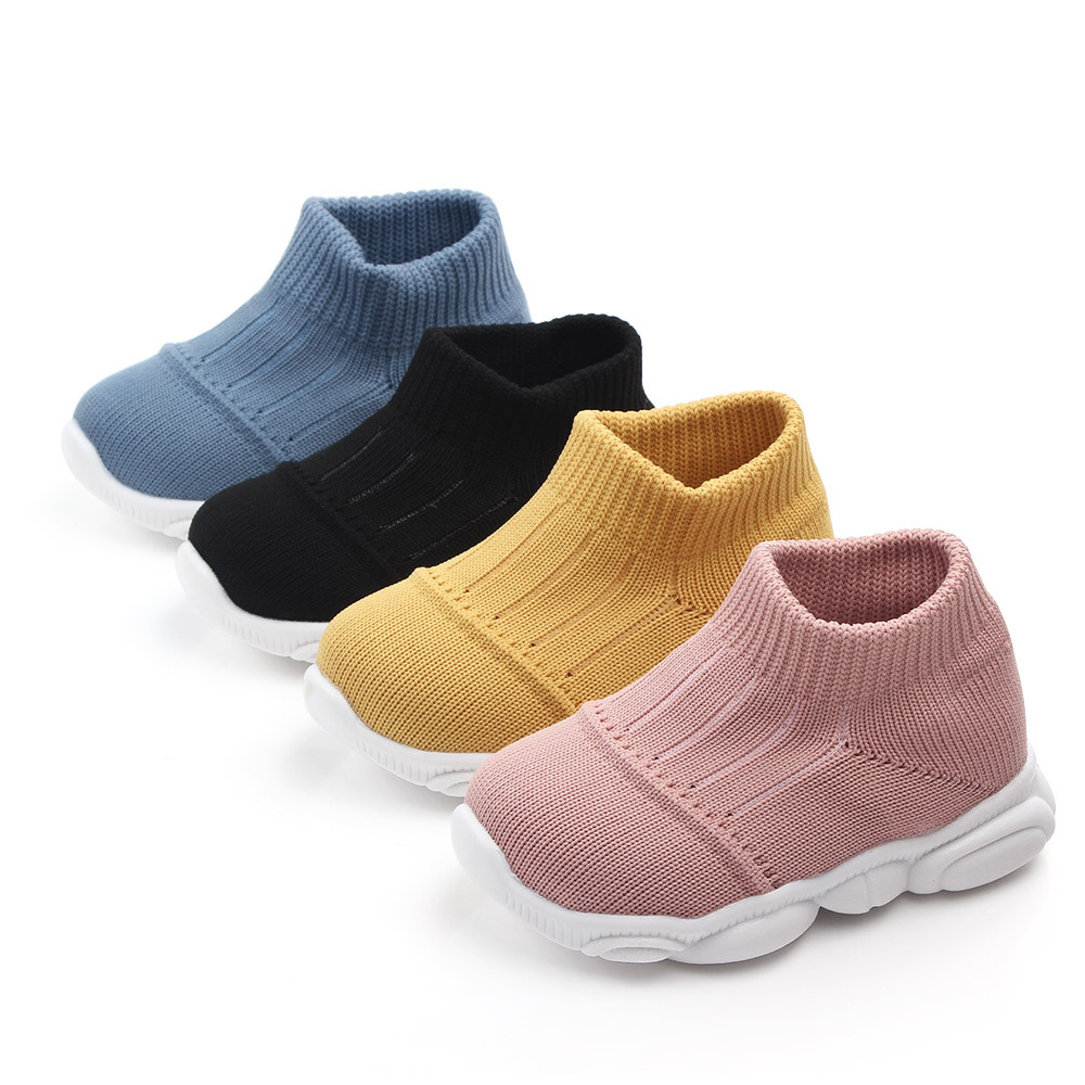 Infant Toddler Indoor Soft Shoes Solid Soft First Walkers Casual Baby Elastic Socks Shoes Baby Shoes Boy Girl Rubber Sneaker