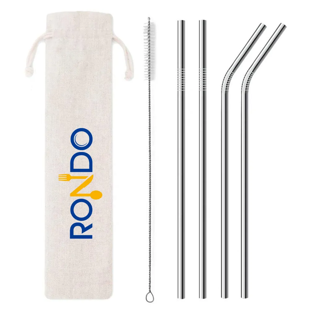 Wholesale Custom Reusable Cocktail Stainless Steel Straws Pouch Metal Drinking Straw with brush