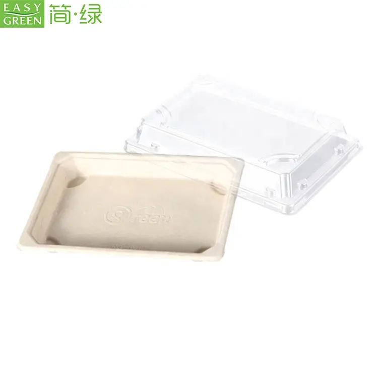 Easy Green Disposable Food Packaging Pulp Sushi Tray Biodegradable Tableware of Sugarcane Bagasse Tray With Lid