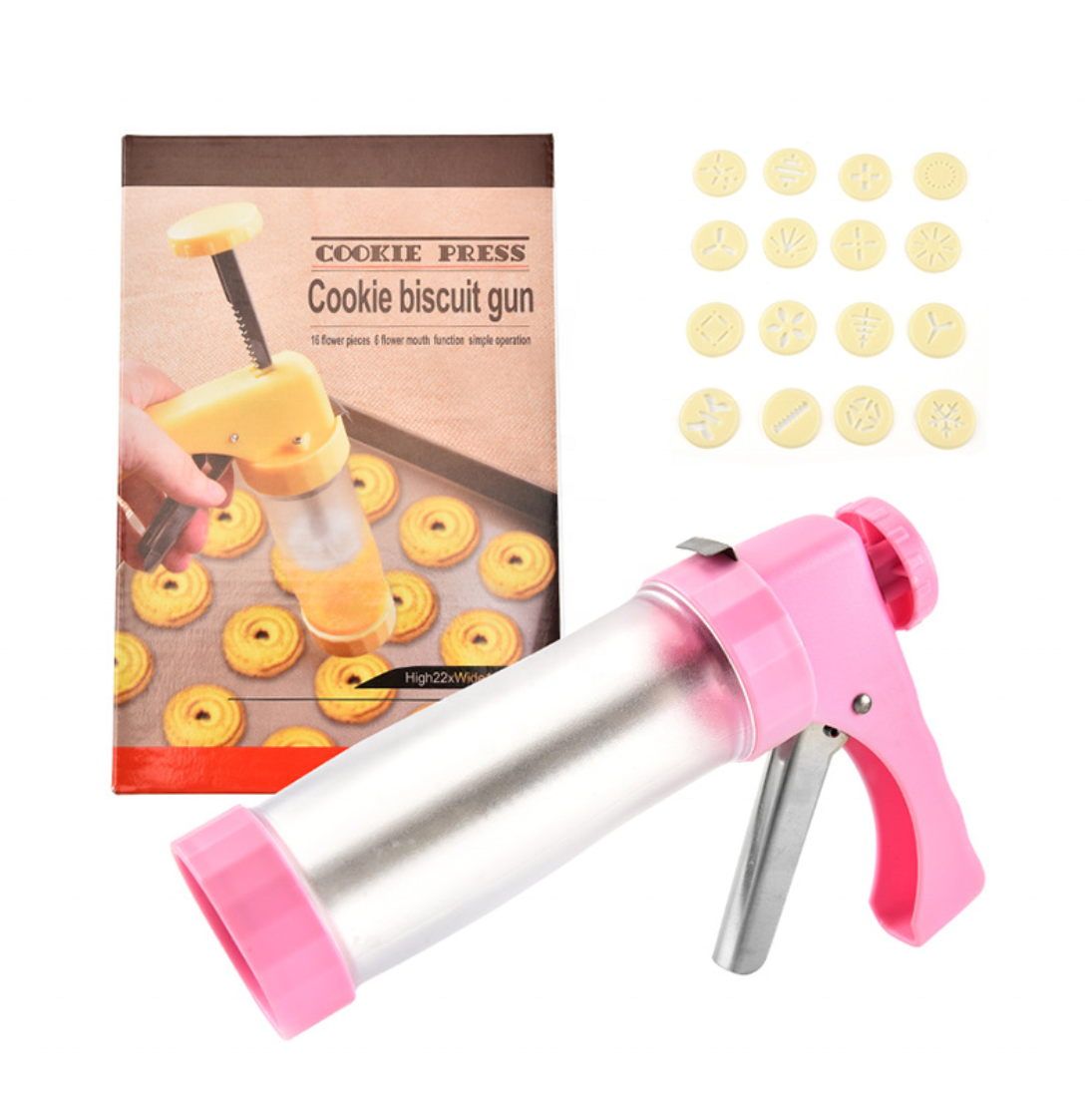 Cookies Press Gun Kit Set Biscuit Maker Machine with 16 Discs and 6 Cake Decoration Tips Biscuit Make Machine