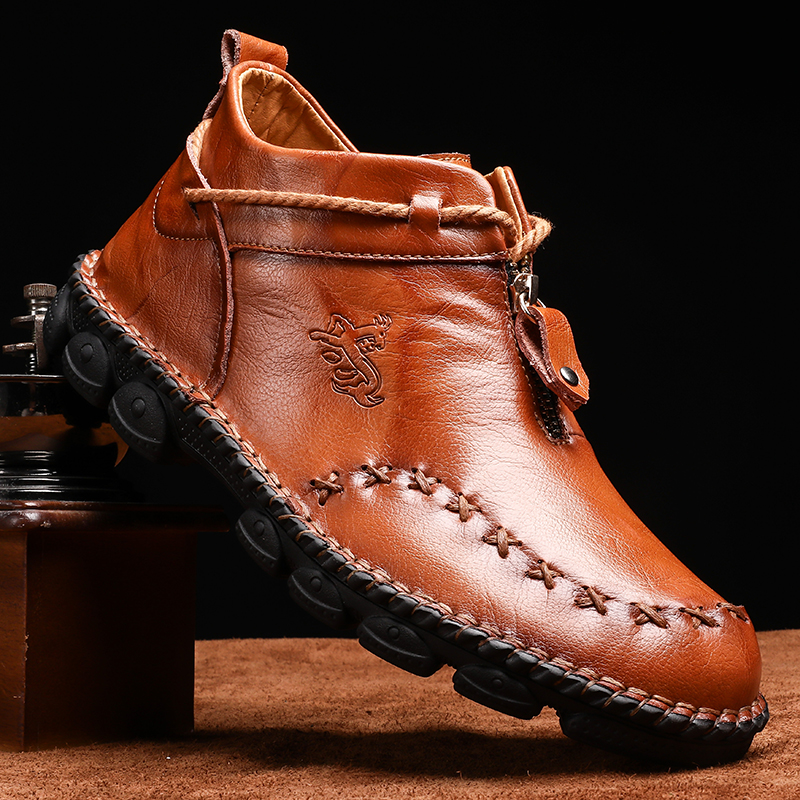 Mens High-Top Oxfords Hand Stitching Casual Leather Business Dress shoes for men new styles Zipper Ankle Boots Large Size 38-48