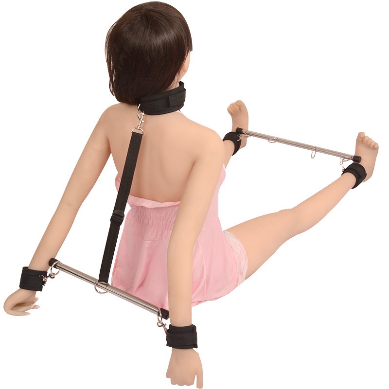 Metal Spreader Bar Leather Handcuffs ankle cuff SM Sex Slave Restraint Stainless Steel tube Bondage sex Toy for couple