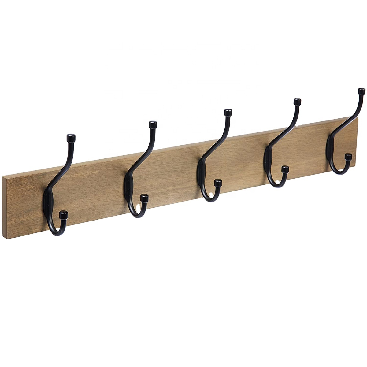 Amazon hot selling Light Walnut color Wall-Mounted Farmhouse Coat Rack with 5 Standard Hooks