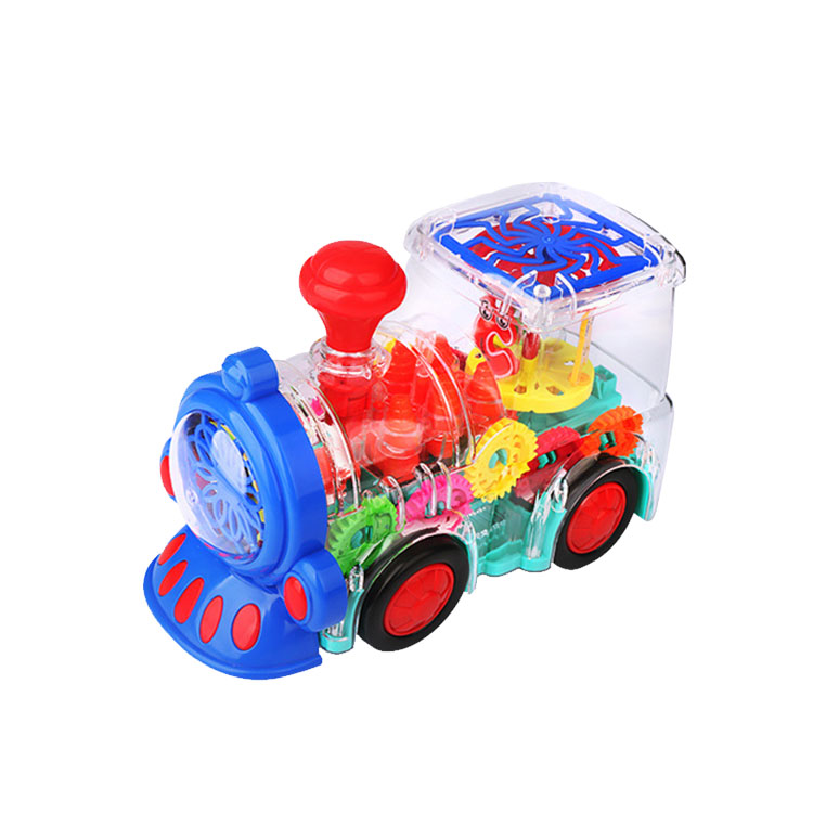 Best Selling Quality Transparent Universal Gear Train Toy Electric Transparent Train With Light And Music