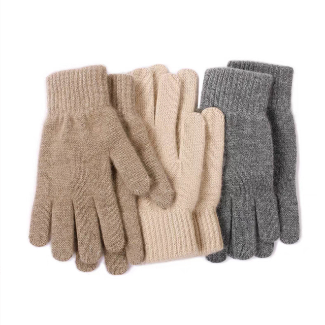 Custom High quality jacquard Wool full finger glove Cashmere Knit Warm ribbing nail half Gloves and Mittens for Winter