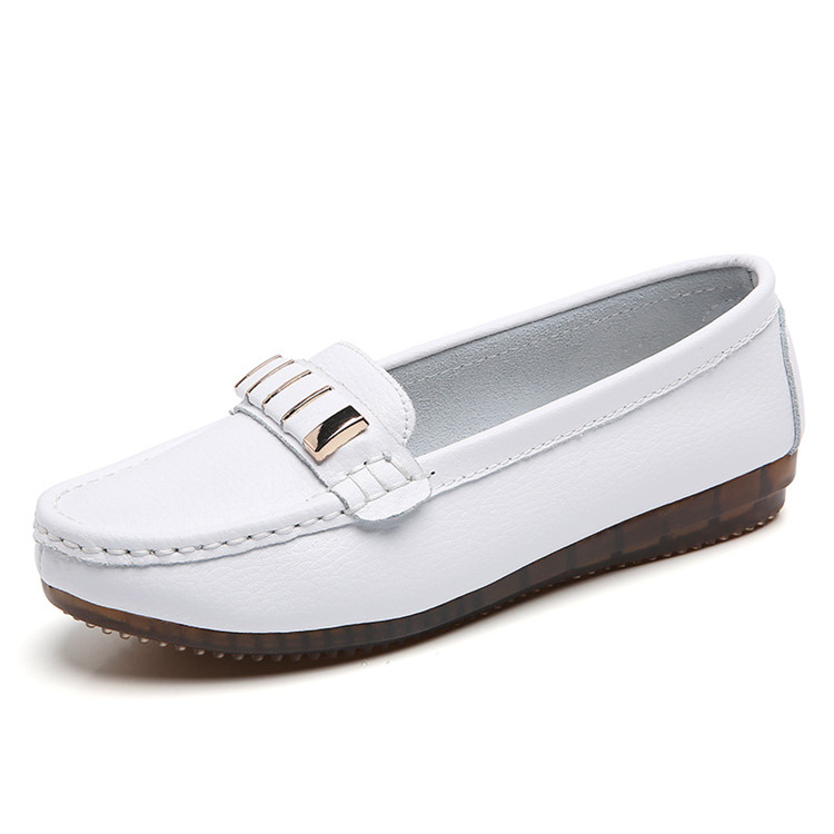 Autumn New style pumps Women's Flat mom shoes cowhide casual leather shoes