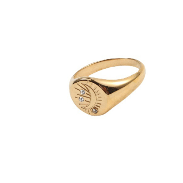 Yiwu Meise Gold Plated Stainless Steel Moon and Star Rings Women's Crescent Goddess Aesthetic Moon And Star Ring