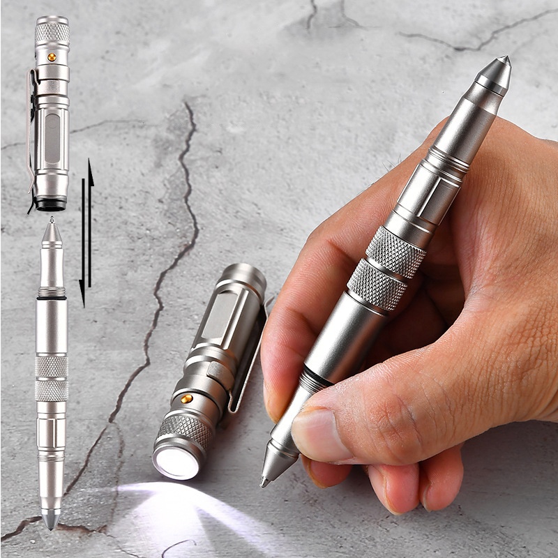 AJOTEQPT New Multifunctional Outdoor Equipment Broken Window Defense Tungsten Steel Tactical Pen With Flashing Highlight LED