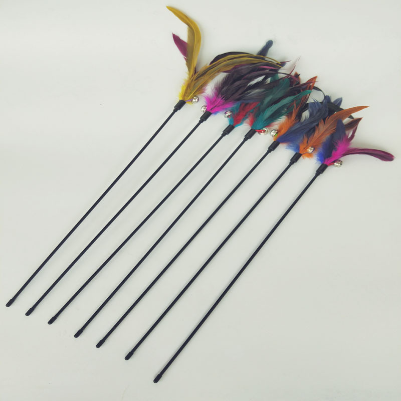 Factory Direct Sale Bell Feather Cat Teaser Pet Cat Toys Chicken Feather Cat Teaser Rod Classic