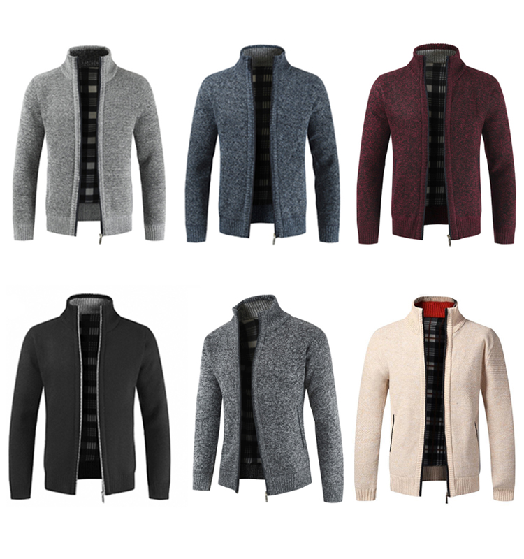 Hot Sale Plain Colors Stylish Bomber Jacket Standing Collar Long sleeves Cardigan with Zipper Knit Men Sweater