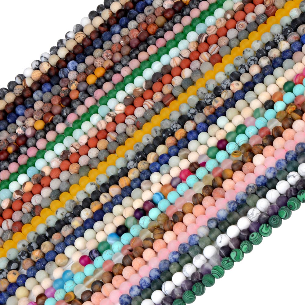 Loose Round Tiger Eye Agate Amethyst Natural Loose Matte Gemstone Stone Beads for Jewelry Making
