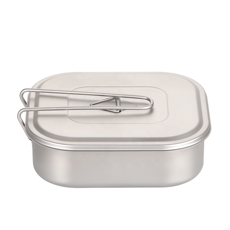 Camping Lunch Box Outdoor Mess Tin Kit Titanium Camping Cookware Set Lunch Box Food Container with Lid