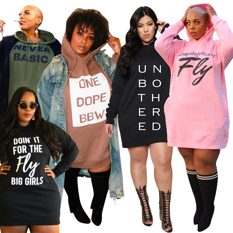 2021 Autumn Fashion Printed Long Sleeve Oversized Hoodie Sweater Dress Women Clothing Casual Elegant Plus Size Midi Dresses