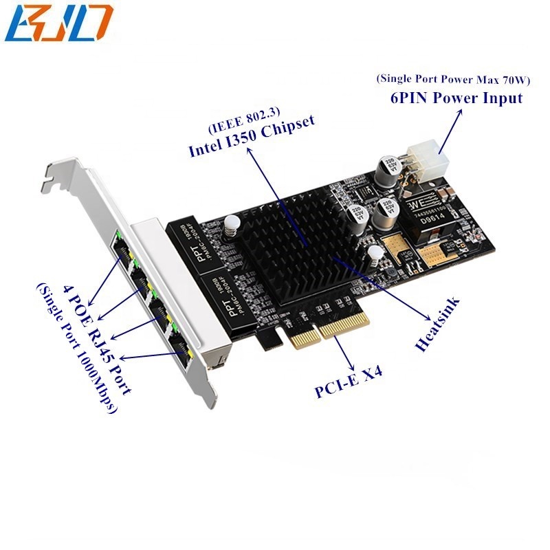 4 RJ45 портами Gigabit POE сетевая карта Intel I350 PCI Express PCI-E X4 PCIe 4X сервер сетевой адаптер 10/100/1000 Мбит/с