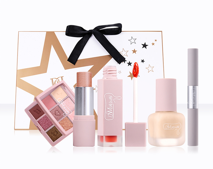 Colourful glitter shimmer eyeshadow & lip gloss lipstick & sunsia foundation women makeup gift set cosmetics