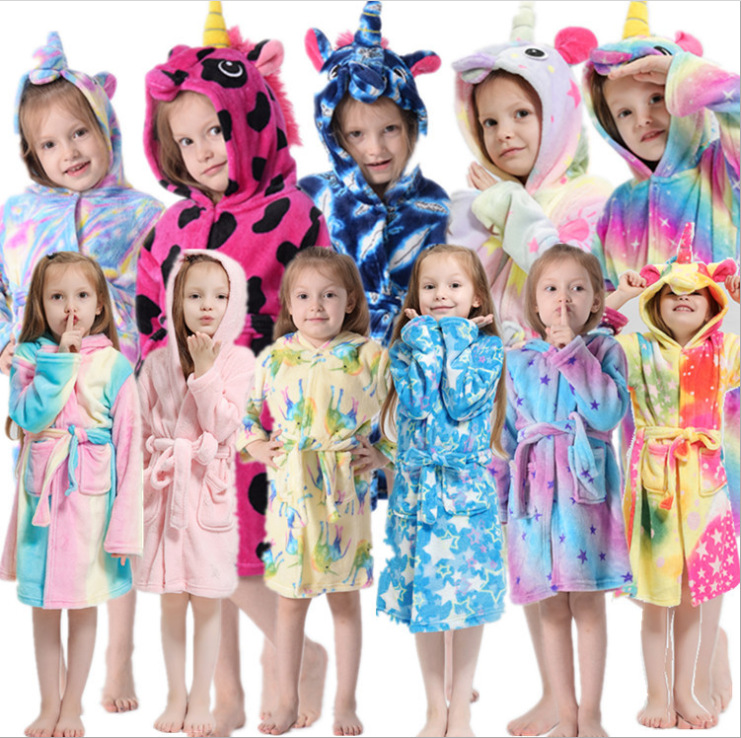Wholesale hot sale cheap kid unicorn hooded bathrobe