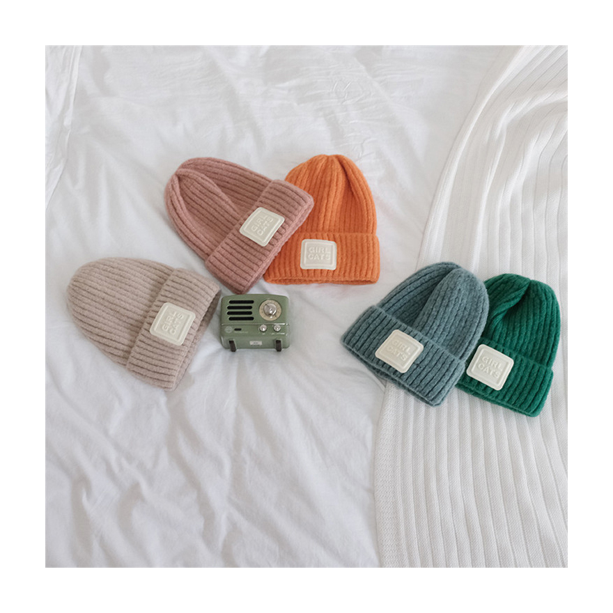 2021 Bulk high quality custom private label oem baby winter kids hat children black beanie knitted hat