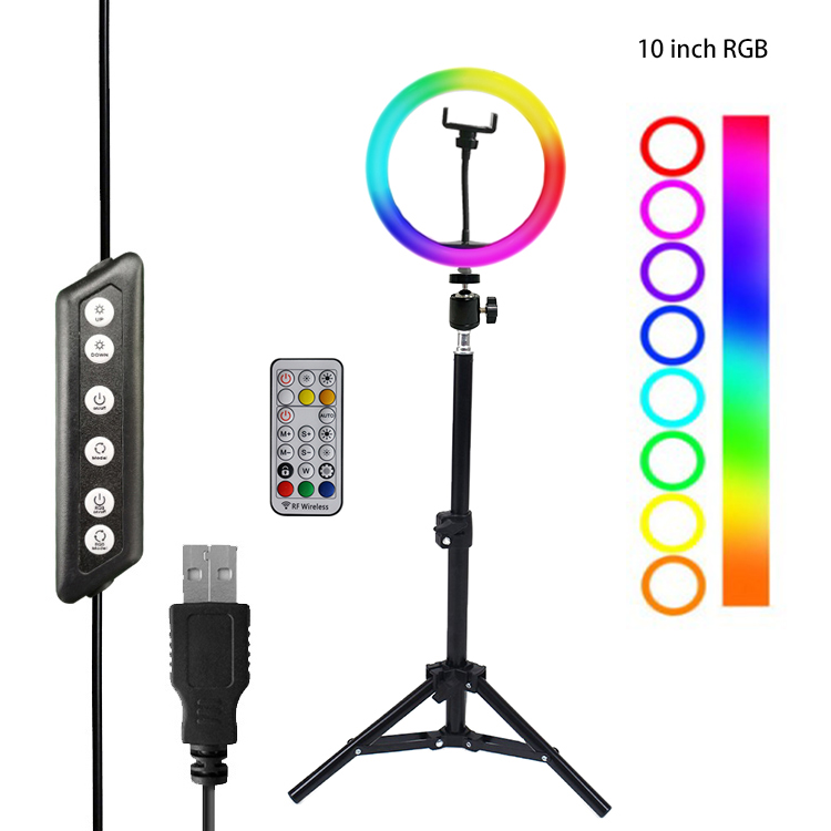 Оптовая продажа, разноцветные светодиодные кольцевые лампы rgb белого цвета 10 дюймов/26 см со штативом