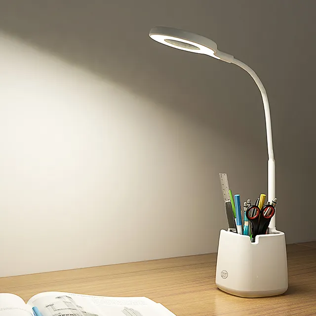 Eye caring pen holder Gooseneck study desk lamp led touch dimmable USB Rechargeable reading table led light