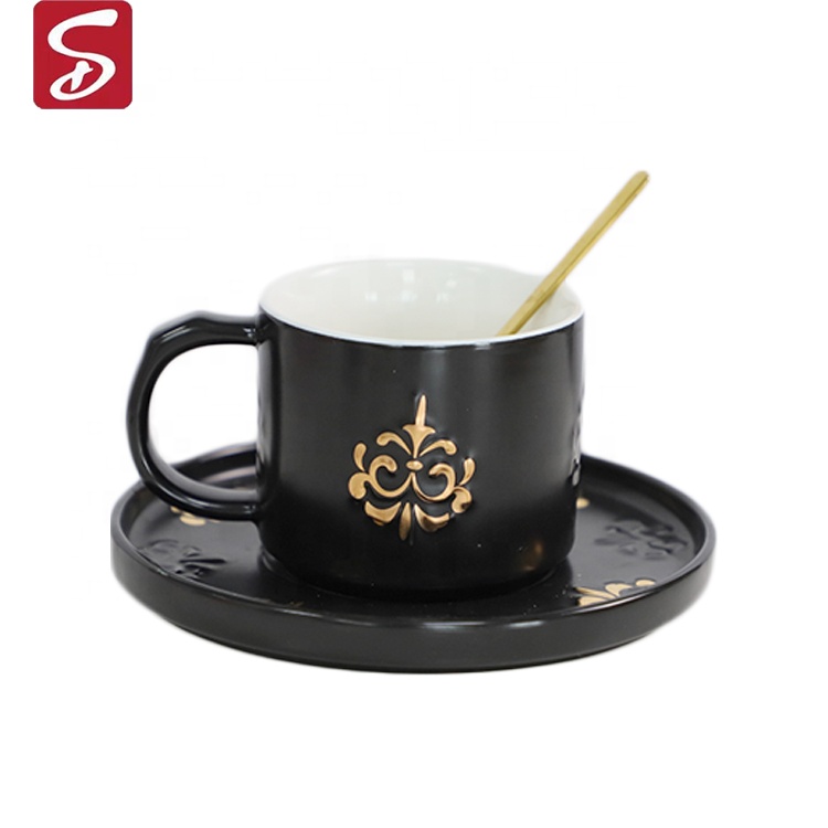 SHARDON Modern Design Latte Coffee Tea Porcelain Cup Saucer With Gold Pattern  custom logo and gift box