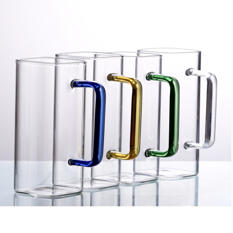 daily juice color handle heat resistance square shaped frozen drink expresso water glasses cups