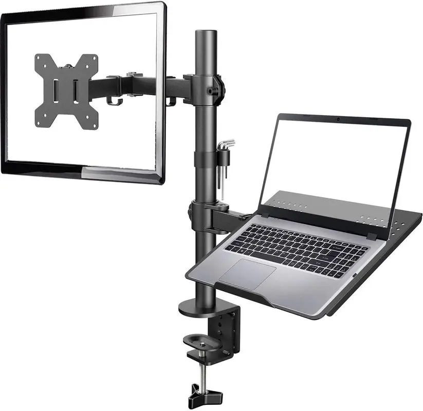 Laptop Monitor Mount Stand with Keyboard Tray, Adjustable Notebook Desk Mount with Clamp and Grommet Mounting Base