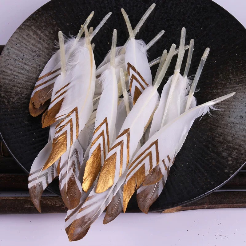 Wholesale 6-8 inches DIY feather plumas Golden Tipped Goose Feathers for crafts Decorations Jewelry Accessories
