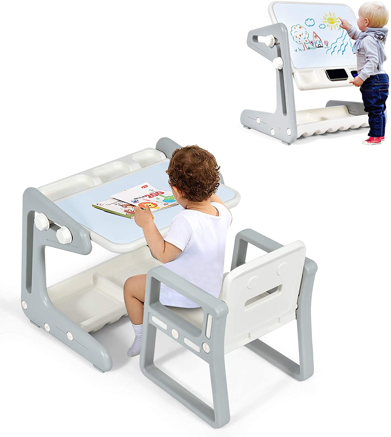 ABST Children Activity Art Table Set Kid Whiteboard Easel For Toddler With Drawing Supplies Child-Sized Plastic Furniture