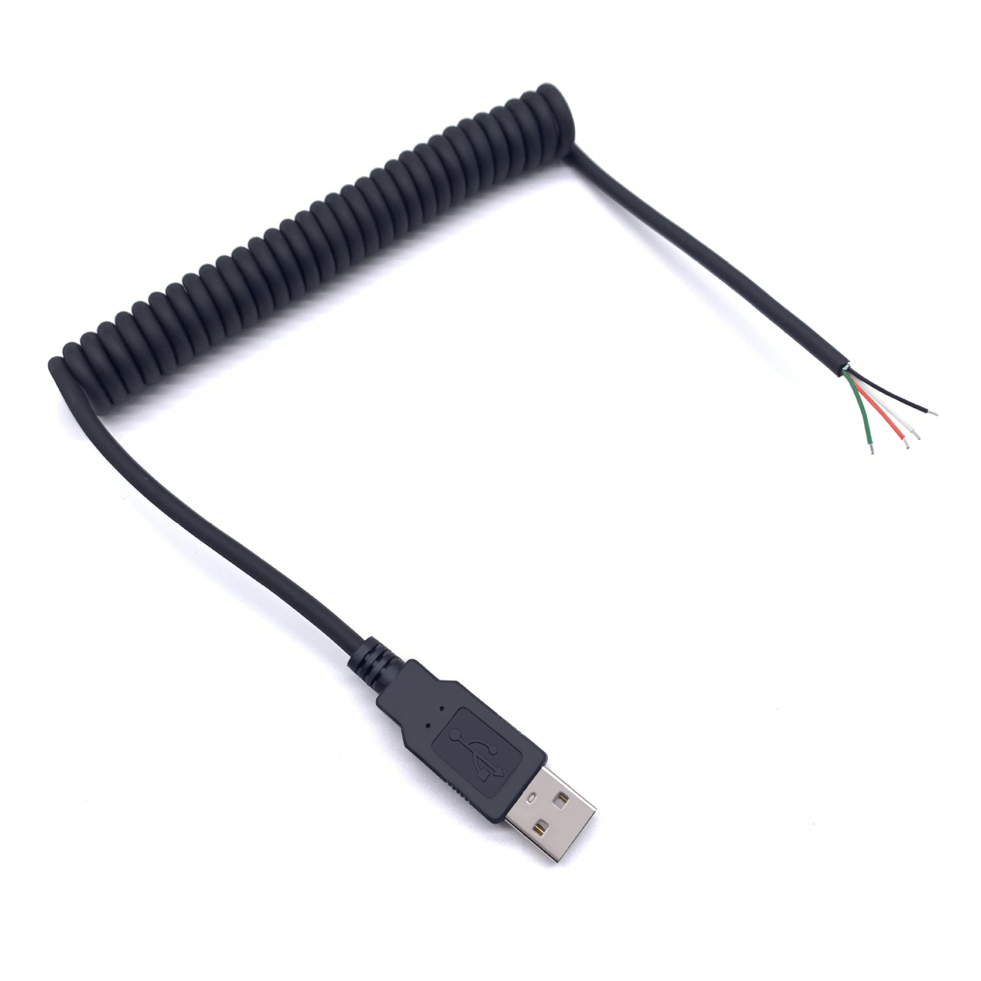 USB 2,0 гибкий пружинный 4-жильный Штекерный 24awg OD 4 мм кабель для зарядки и передачи данных в полоску с открытым проводом спиральный рулонный кабель