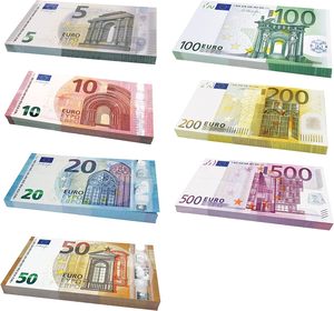 Scratch Cash Bundle Money to Play (Size Increased to 125% Compared to The Real Ones) 175 Banknotes - 7 Stacks of Euro