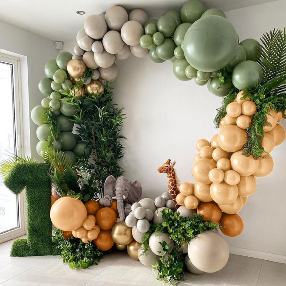 155pcs Coffee Balloon Arch Kit Garland Chrome Gold Sage Green Globos Safari Baby Shower Kids Wild One 1st Birthday Party Supply