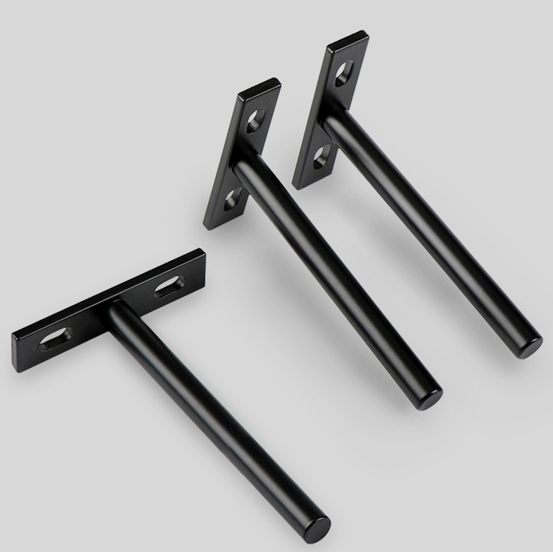 CTHome T-foot metal concealed partition bracket black iron furniture rack bracket concealed rod support shelf bracket